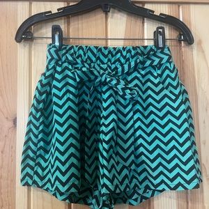 High waisted BeBop Teal Chevron Shorts